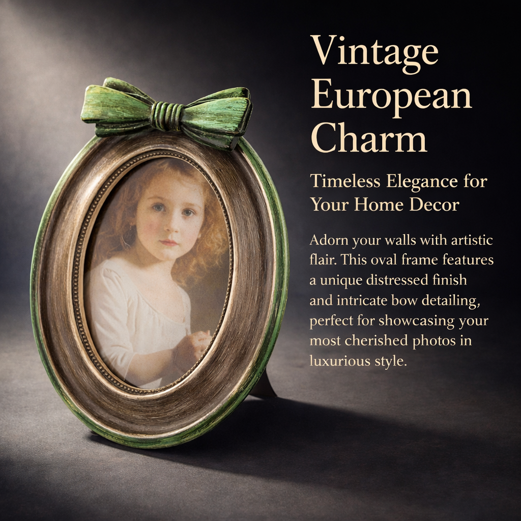 Photo Frame with Embossed Vintage Design for Home Decor, Oval Picture Display in European Style, Resin Family Wall Lightweight Decorative