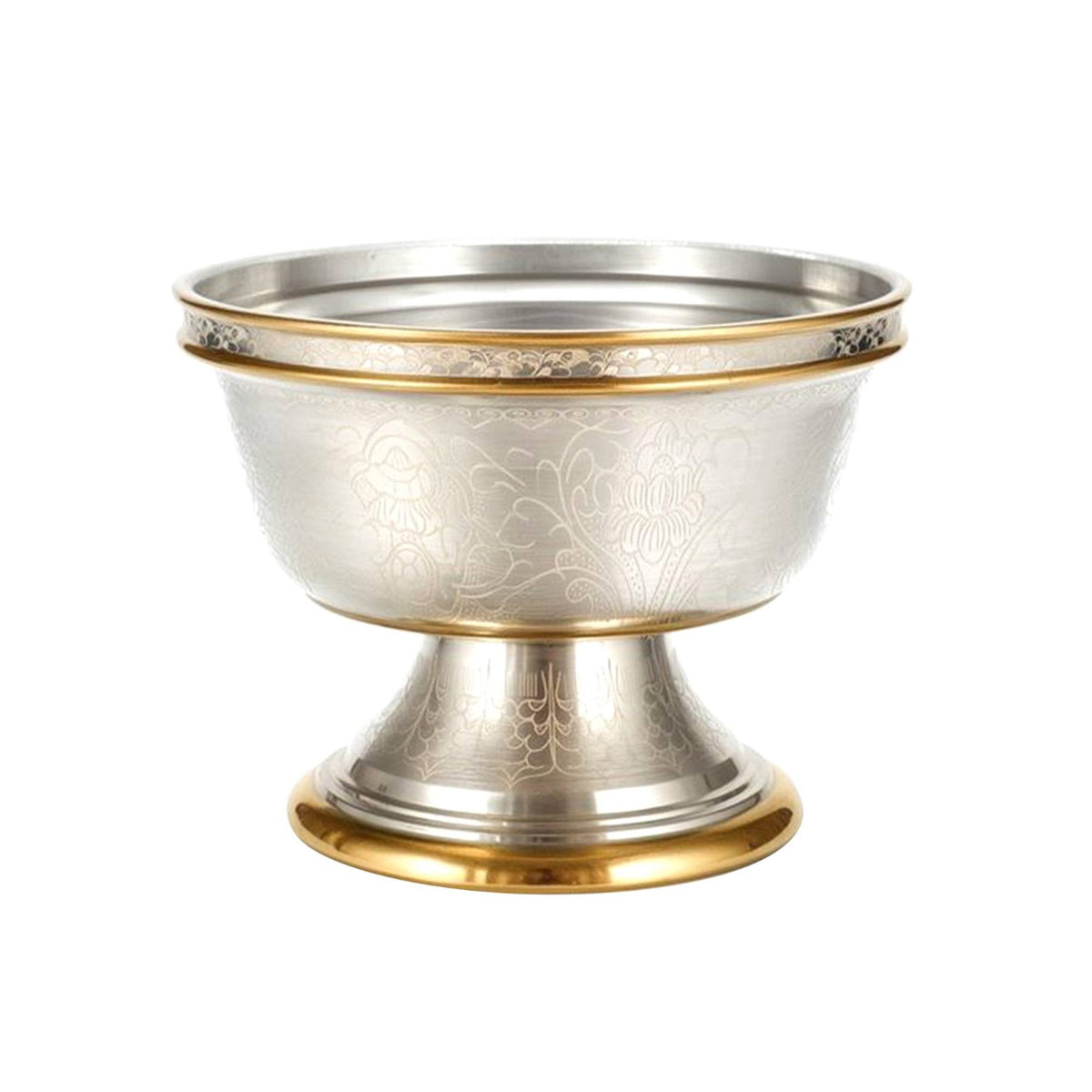 Tibetan Buddhist Pure Copper Water Offering Bowl Set - Eight Auspicious Symbols Engraved