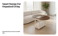 Cream aesthetic Round Rolling Storage Table Light Luxury Feel Mobile Storage Table Folding Design Home Furniture Movable with casters for Apartment Dwellers, Homeowners, Remote Workers, Living Room, Small Spaces, Bedroom, Balcony