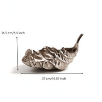 Hammered Leaf Tray Textured Elongated Vessel Tray Sculptural Centerpiece Bowl Versatile for Living Room