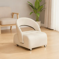 Slim-Profile Rolling Stool with Back Rest Compact Work Stool with Wheels Swivel Furniture Tufted for Adults, Kids, Home Office, Living Room, Bedroom