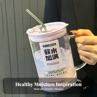 High Temperature Resistant Glass Mug Handle Lid Straw Gift Idea Glass Cup with Lid and Straw Unrestricted for Students, Daily Use, Home