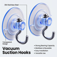 Vacuum Hook Stainless Steel Suction Cup Heavy Duty for Smooth Surface, Removable Hangers for Students and Dorms