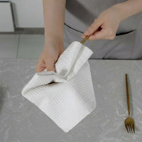 Highly Absorbent Dish Cloths and Microfiber Kitchen Towel, White Checkerboard Weave Cleaning Cloths, No Residue for Drying Dishes, 37cm X 43cm