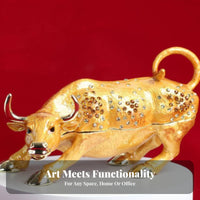 Artisanal Golden Bull Ornament Metal Alloy Construction Golden Ox Ornament Symbol of Wealth for Collectors, Office, Living Room, Bookshelf