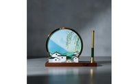 Pen Stand with Wooden Base Classic Paintbrush Cup Compact Ornament for Collectors, Professionals, Study, Office