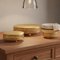 3 Pieces Metal Gold Cake Stand Decorative Round Dessert Stand Elegant Ornate Cake Pedestal Sturdy Base for Wedding, Party, Birthday