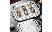 3 Pieces Stainless Steel Serving Tray Rope Beaded Border Tableware Rust Resistant