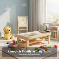 Modular Brick Table Solid Wood Construction Multi-Functional Play Table Rounded Corners Convertible Study Desk for Kindergarten, Daycare, Living Room