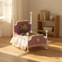 1:12 Scale Dollhouse bed Decorative 1:12 Scale Doll  Lavender Velvet Look Mini Princess Bed for Model Scene