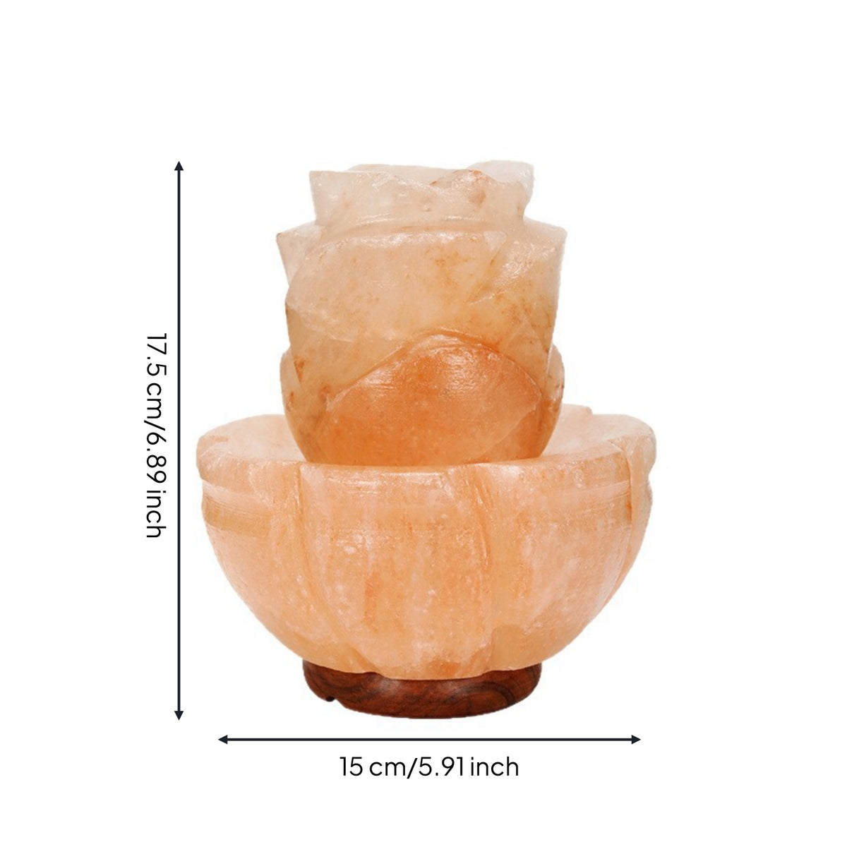 Mineral Lamp with Wooden Base Lotus-Shaped Mountain Mineral Lamp Carved Ambient for Bedside, Bedroom