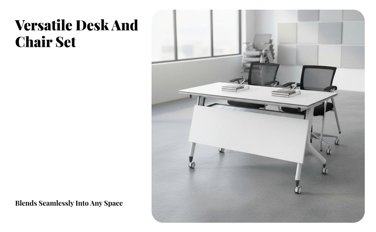 Folding Training Table Foldable Top Training Table Space-Saving Mobile Fold-over Desk for Educators, Event Planners, Classroom, Meeting Room