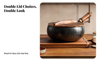 Hand Hammered Iron Pot Deep Design Uncoated Iron Milk Pan Gas and Induction Compatible Small Stir-Fry Pan with Wooden Lid for Parents, Stewing