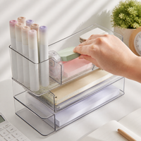Stackable Desktop Storage Desk Organiser, 2L Transparent PET Stationary Organiser, Pencil Holder for Study Areas, Office Desk Tidy