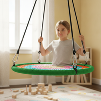 Kids' Outdoor/Indoor Round Disc Swing with Woven Rope Net, Playground Hanging Climbing Equipment