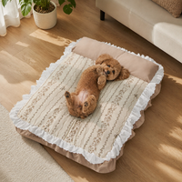 French Retro Dog Bed for Small Dogs Cats, 62x43cm Dog Basket with Removable Cushion, Washable Dog Cushion for Teddy