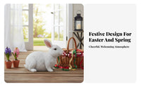 Holiday Gift White Resin Bunny Statue Fine Workmanship Easter Rabbit Ornament Realistic Details Easter Bunny Decor Weather Resistant for Collectors, Outdoor, Patio, Lawn, Desktop