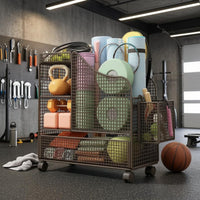 Rolling Mesh Storage Carrier Side Basket Exercise Mat Carrier Curved Guard Exercise Mat Rack Grid Wire