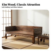 Chinese Design Arhat Bed Water-Resistant-Resistant Solid Elm Wood Sofa Bed Antique Carved Daybed for Tea Enthusiasts, Interior Designers, Homestay
