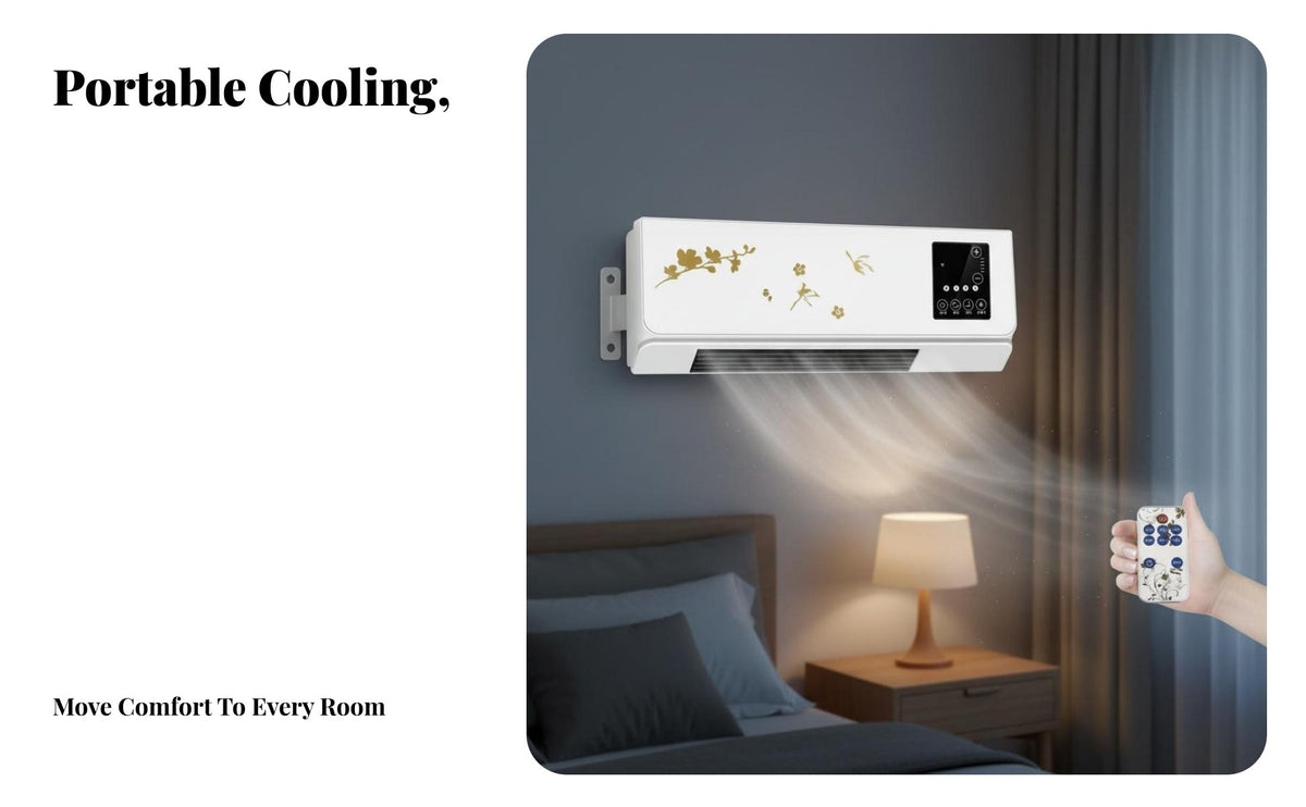 Portable Cooling and Heating Fan Space-Saving Electric Heater and Chiller Timer Function Installation Electric Heater for Renters, Bedroom, Office