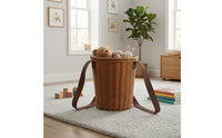 Backpack Basket Cylindrical Wicker Backpack Adjustable Picnic Basket with Shoulder Straps for Children, Kids, Picnics, Outdoor-Activity, Gardening