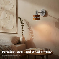 Retro Design Pull Chain Wall Sconce Solid Wood Accent Pull Chain Wall Light Mid-Century-Century Modern Design Wooden Bedside Light Easy Installation for Hotel Owners, Homeowners, Students, Bedroom, Guest Room, Home Deactivate Ice