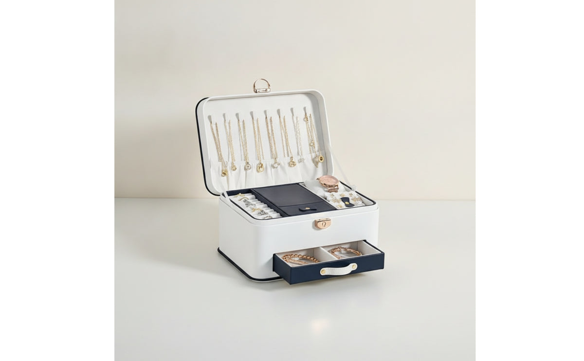 Jewelry Box Multi-Layer Jewelry Box with Mirror Hard-Sided Storage Case with Mirror for Women, Girls, Vanity, Dresser, Bedside Table