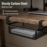 Black Carbon Steel Under Desk Cable Management, Pull Out Cable Tray, Small 18L Foldable Metal Organiser, Modern Minimalist Design