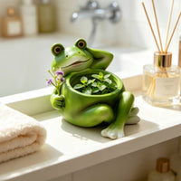 Frog Planter Whimsical Frog Flowerpot Compact Planter with Flower Embellishment for Patio Table
