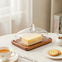 Serving Tray with Glass Lid Rectangular Tableware Wooden for Party, Brunch