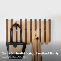Punch-Effortless Installation Piano Key Coat Rack Easy to Install Wall-Mounted Coat Hanger Foldable Hooks Wooden Flip down Hook Rack Functional Decor for Renters, Homeowners, Families, Entryway, Hallway, Bedroom, Living Room