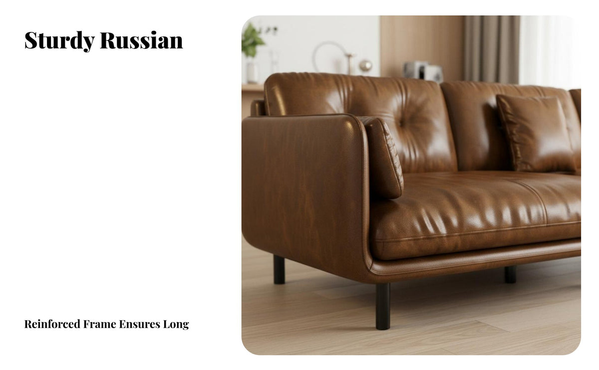 Straight-Line Leather Settee Italian Minimalist aesthetic Sofa Retro Design Living Room Furniture for Apartment Dwellers, Homeowners, Home, Study, Bedroom