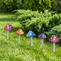 5 Pieces Toadstool Garden Stakes Printed Garden Stake Lightweight for Homeowners