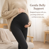 Maternity Leggings with Fleece Lined Warmth for Autumn Winter, Adjustable Waist Over Bump Tights with Belly Support Panel