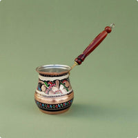 Enamel Decorated Handmade Copper Coffee Pot Floral Design Wood Handle Coffee Pot