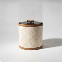 Round Storage Box with Handle Decorative Lidded Storage Box Small Desktop Organizer for Bedside Table