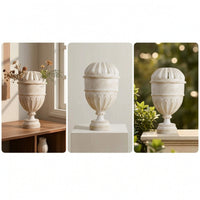 Goblet Vase Aged Stone Look Pedestal Vase Vintage Style Vessel for Wedding, Mantel