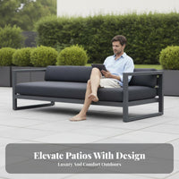 Minimalist Design Box-Frame Sofa Weather-Resistant Outdoor Furniture Modern Design Patio Set Long-Lasting Construction for Hotel Owners, Homeowners, Entertainers, Garden, Terrace, Balcony, Backyard