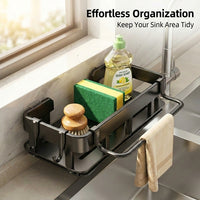 Bathroom Sink and Faucet Rack, Carbon Steel Over the Dish Drying with Hanging Towel Bar, No-Drill Drain Basket for Students
