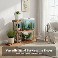 Multi-Functional Small Aquarium Base Minimalist Design Low Wooden Plant Stand Space Saving Wooden Flower Pot Holder Sturdy Construction for Balcony, Living Room, Windowsill, Office
