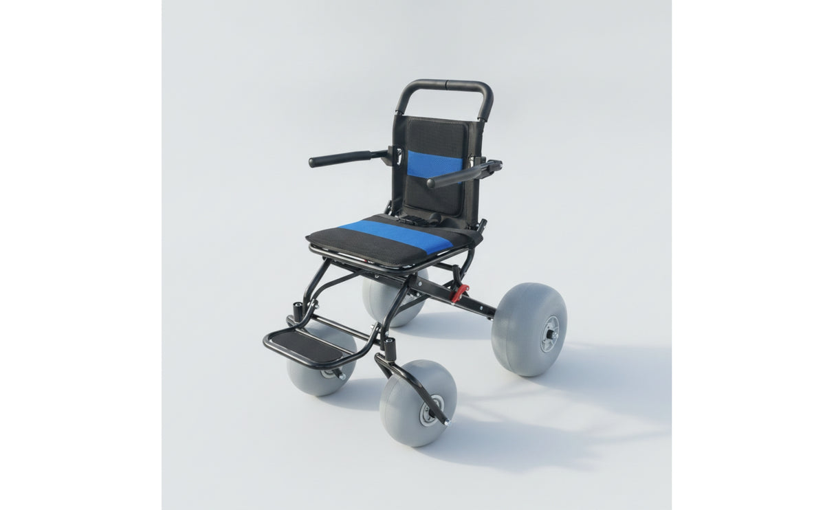 Flip-up Armrests Beach Wheelchair Pneumatic All-Terrain Wheelchair Long-Lasting Mobility Chair Rust-Resistant for Caregivers, Sandy Paths