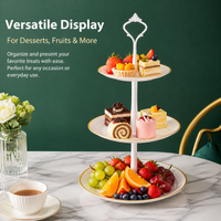 3 Tier Serving Stand, Ceramic & Metal Cupcake Stand, Buffet Risers for Party Entertaining, Lace Round Plates