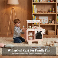 Mini Dessert Station Stand Playset Interactive Play Rolling Ice Cream Stand Promotes Imagination Rolling Dessert Trolley Toy for Children, Girls