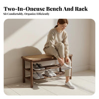 twofold Function 2-Tier Shoe Rack with Woven Seat Natural Aesthetic Padded Shoe Rack Bench Sturdy Construction Entryway Stool Space-Saving Design for Apartment Dwellers, Homeowners, Hallway, Mudroom, Living Room, Bedroom