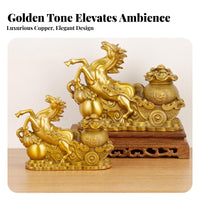 Success Symbol Golden Horse Pulling Wealth Cart Ideal Gift Feng Shui Wealth Horse Figurine Exquisite Workmanship for Business Owners, Office