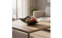 Hammered Metal Tray Sculptural Centerpiece Bowl Handcrafted Decorative Dish for Coffee Table