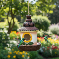 Bird Sanctuary Hand Painted Look Resin Birdhouse Easy to Clean Hanging Bird Feeder for Courtyard, Tree Branch