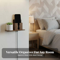 Bedside Charging Station Box No Required Wood Grain Wall Storage Box Multi-Functional Phone Holder for Renters, Bedroom, Living Room