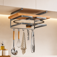 Kitchen Rack Under-Cabinet Storage Rack Gunmetal Gray Tool-Free Under-Hanging Cabinet Stainless Steel