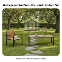Weather-Resistant 4-Person Slatted Table and Chair Combo sturdy Construction Patio Dining Set Easy to Clean externaldoor Furniture Quick Drying for Entertainers, Homeowners, Cafe Owners, Balcony, Garden, Backyard, Deck